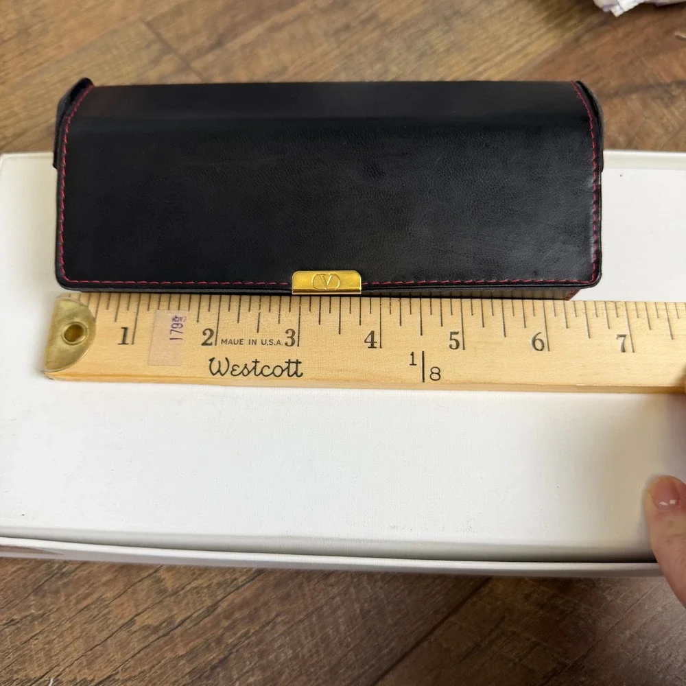 Valentino Les Lunettes Black Leather Eyeglass Case Gold Hardware Made in Italy - Picture 9 of 13